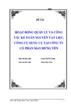 Hoạt động quản lý và công tác kế toán nguyên vật liệu, công cụ dụng cụ tại công ty cổ phần may hưng yên