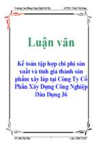 Kế toán tập hợp chi phí sản xuất và tính giá thành sản phẩm xây lắp tại công ty cổ phần xây dựng công nghiệp dân dụng 36