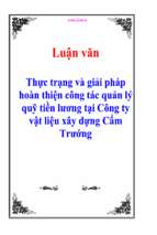 Luận văn Thực trạng và giải pháp hoàn thiện công tác quản lý quỹ tiền lương tại Công ty vật liệu xây dựng Cẩm Trướng