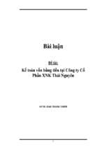 Đề tài Kế toán vốn bằng tiền tại công ty cổ phần xuất nhập khẩu Thái Nguyên