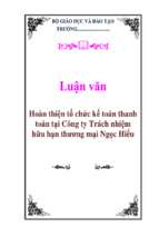 Luận văn Hoàn thiện tổ chức kế toán thanh toán tại Công ty Trách nhiệm hữu hạn thương mại Ngọc Hiếu