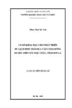 Cơ sở khoa học cho phát triển du lịch sinh thái dựa vào cộng đồng huyện miền núi mộc châu, tỉnh sơn la