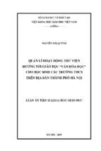 Quản lí hoạt động thư viện hướng tới giáo dục “văn hóa đọc” cho học sinh các trường thcs trên địa bàn thành phố hà nội