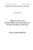 Nghiên cứu phát triển doanh nghiệp xã hội trong lĩnh vực du lịch cộng đồng tại việt nam