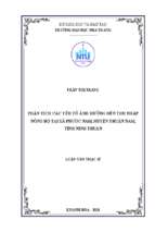 Phân tích các yếu tố ảnh hưởng đến thu nhập nông hộ tại xã phước nam, huyện thuận nam, tỉnh ninh thuận