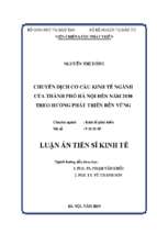 Chuyển dịch cơ cấu kinh tế ngành của thành phố hà nội đến năm 2030 theo hướng phát triển bền vững