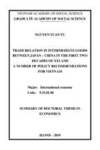Quan hệ thương mại hàng hóa trung gian giữa nhật bản – trung quốc trong hai thập niên đầu thế kỷ xxi và một số kiến nghị chính sách cho việt nam tt tiếng anh
