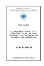 Giá trị khách hàng và chất lượng sống người tiêu dùng  nghiên cứu trường hợp ngành siêu thị bán lẻ tại việt nam