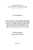 Sống đạo của cộng đồng giáo dân giáo xứ sở kiện thị trấn kiện khê huyện thanh liêm tỉnh hà nam (trong bối cảnh xây dựng đời sống văn hóa mới)