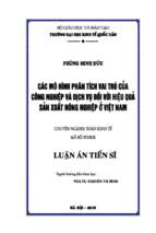Các mô hình phân tích vai trò của công nghiệp và dịch vụ đối với hiệu quả sản xuất nông nghiệp ở việt nam