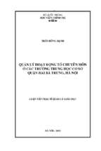 Quản lý hoạt động tổ chuyên môn ở các trường trung học cơ sở quận hai bà trưng, hà nội