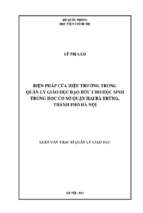 Biện pháp của hiệu trưởng trong quản lý giáo dục đạo đức cho học sinh trung học cơ sở quận hai bà trưng thành phố hà nội