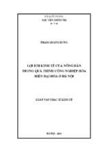 Lợi ích kinh tế của nông dân trong quá trình công nghiệp hóa, hiện đại hóa ở hà nội