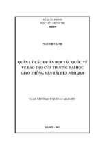 Quản lý các dự án hợp tác quốc tế về đào tạo của trường đại học giao thông vận tải đến năm 2020