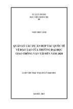 Quản lý các dự án hợp tác quốc tế về đào tạo của trường đại học giao thông vận tải đến năm 2020