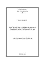 Giải quyết việc làm cho thanh niên ở quận hà đông   thành phố hà nội