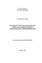 Giải quyết việc làm cho nông dân trong quá trình đô thị hóa ở quận hà đông, thành phố hà nội