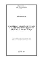 Quản lý hoạt động tổ chuyên môn ở các trường trung học cơ sở quận hai bà trưng, hà nội