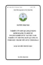 Nghiên cứu kết quả hoạt động kinh doanh của một số doanh nghiệp dược tại việt nam nghiên cứu trường hợp tại công ty tnhh một thành viên dược phẩm bali