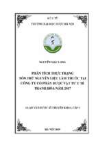 Phân tích thực trạng tồn trữ nguyên liệu làm thuốc tại công ty cổ phần dƣợc vật tư y tế thanh hóa năm 2017