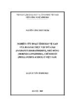 Nghiên cứu hoạt tính bảo vệ gan của ba loài thực vật dứa dại (pandanus odoratissimus), nhó đông (morinda longissima), chùm ruột (phyllanthus acidus) ở việt nam