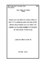 Nâng cao vai trò của tổng công ty đầu tư và kinh doanh vốn nhà nước trong hoạt động tái cấu trúc tài chính của các doanh nghiệp có vốn đầu tư nhà nước ở việt nam