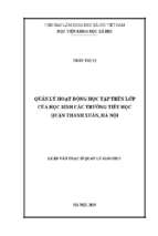 Quản lý hoạt động học tập trên lớp của học sinh các trường tiểu học quận thanh xuân, hà nội
