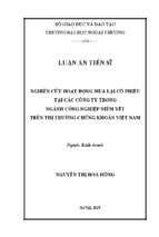 Nghiên cứu hoạt động mua lại cổ phiếu tại các công ty trong ngành công nghiệp niêm yết trên thị trường chứng khoán việt nam