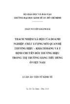 Trách nhiệm xã hội của doanh nghiệp, chất lượng mối quan hệ thương hiệu – khách hàng và ý định chuyển đổi thương hiệu trong thị trường hàng tiêu dùng ở việt nam