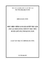 Thực hiện chính sách giải quyết việc làm cho lao động nông thôn từ thực tiễn huyện quế sơn, tỉnh quảng nam