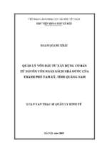 Quản lý vốn đầu tư xdcb từ nguồn vốn ngân sách nhà nước của thành phố tam kỳ   tỉnh quảng nam