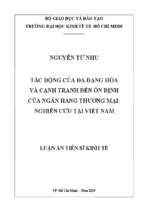 Tác động của đa dạng hóa và cạnh tranh đến sự ổn định của ngân hàng thương mại nghiên cứu tại việt nam