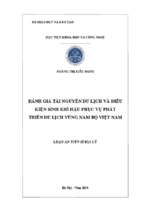 đánh giá tài nguyên du lịch và điều kiện sinh khí hậu phục vụ phát triển du lịch vùng nam bộ việt nam