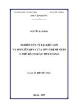 Nghiên cứu tỷ lệ, kiểu gen và mối liên quan của hpv ở bệnh nhân u nhú đảo ngược mũi xoang