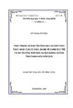 Thực trạng vệ sinh trường học và kiến thức thực hành của cô giáo, bà mẹ về chăm sóc trẻ tại ba trường mầm non huyện quảng xương tỉnh thanh hóa, năm 2018.