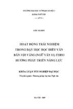 Hoạt động trải nghiệm trong dạy học đọc hiểu văn bản vội vàng (ngữ văn 11) theo hướng phát triển năng lực