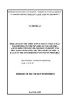 Nghiên cứu ảnh hưởng của một số tham số kết cấu đến tham số động lực học, độ giảm thanh, ổn định chuyển động và độ chụm của đạn cối giảm thanh nguyên lý pít tông ngược tt tiếng anh