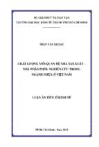 Chất lượng mối quan hệ nhà sản xuất – nhà phân phối  nghiên cứu trong ngành nhựa ở việt nam