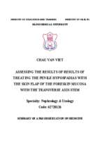 đánh giá kết quả phẫu thuật tạo hình niệu đạo điều trị lỗ tiểu lệch thấp thể dương vật bằng vạt da   niêm mạc bao quy đầu có cuống trục ngang tt tiếng anh
