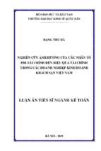 Nghiên cứu ảnh hưởng của các nhân tố phi tài chính đến hiệu quả tài chính trong các doanh nghiệp kinh doanh khách sạn việt nam