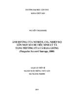 ảnh hưởng của nitrite, co2 và nhiệt độ lên một số chỉ tiêu sinh lý và tăng trưởng của cá basa giống (pangasius bocourti sauvage, 1880)