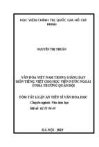 Văn hóa việt nam trong giảng dạy môn tiếng việt cho học viên nước ngoài ở nhà trường quân đội tt