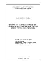 Rèn kĩ năng giải phương trình chứa căn thức bậc hai cho học sinh khá giỏi lớp 9 trường thcs phú nhuận