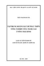 Tập trung ruộng đất để phát triển nông nghiệp công nghệ cao ở tỉnh thái bình