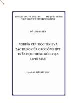 Nghiên cứu độc tính và tác dụng của cao lỏng hvt trên hội chứng rối loạn lipid máu