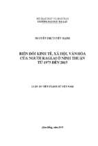 Biến đổi kinh tế, xã hội, văn hóa của người raglai ở ninh thuận từ 1975 đến 2015