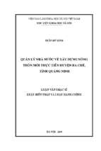 Quản lý nhà nước về xây dựng nông thôn mới thực tiễn huyện ba chẽ, tỉnh quảng ninh