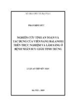 Nghiên cứu tính an toàn và tác dụng của viên nang balanoxi trên thực nghiệm và lâm sàng ở bệnh nhân suy giảm tinh trùng .