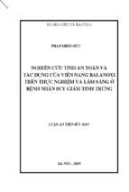 Nghiên cứu tính an toàn và tác dụng của viên nang balanoxi trên thực nghiệm và lâm sàng ở bệnh nhân suy giảm tinh trùng