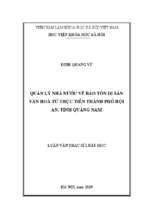Quản lý nhà nước về bảo tồn di sản văn hoá từ thực tiễn thành phố hội an, tỉnh quảng nam